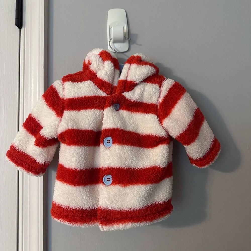 Baby Boden Red and White Striped Fleece Jacket - Picture 1 of 3